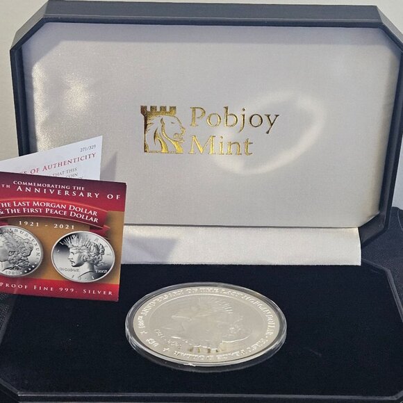 RARE 1921-2021 MORGAN-PEACE SILVER DOLLAR 100th ANNIV (5 oz) Proof - Box & COA - Picture 1 of 5